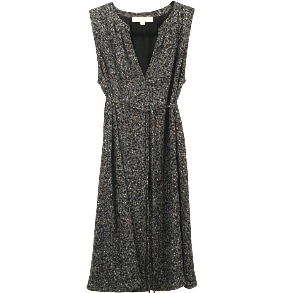 Ann Taylor Loft Women's Split Neck Shift Dress Dot Print Sleeveless Size M Navy